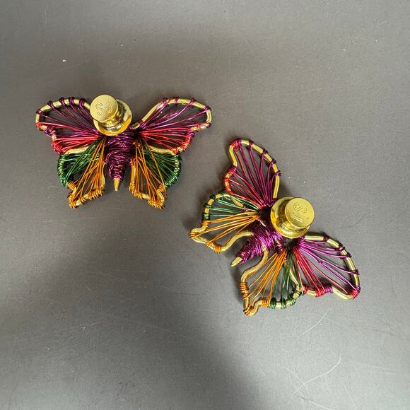 SJ Signed Butterfly Wire Wrapped Scatter Pins Pair Set of Two Butterflies 2" - Picture 3 of 4